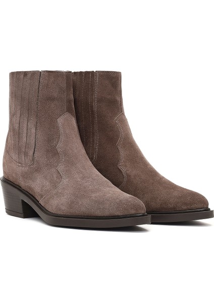 Kadın Vizon Kalın Kısa Topuklu Süet Deri Chelsea Kovboy Bot 25WFD182710 fırsatları