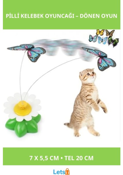 Hareketli Kelebek Pilli Kedi Oyuncağı 20 cm