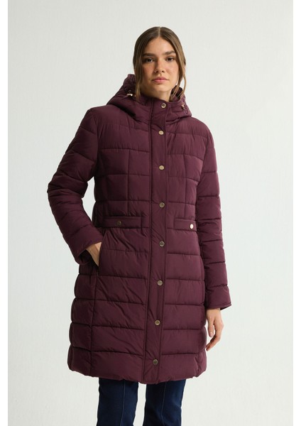 Cepli Uzun Şişme Mont Mürdüm 152L9394000