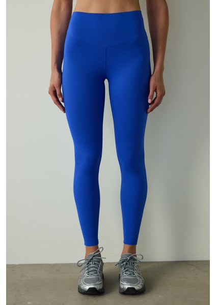 Saks Mavisi Orta Destek Cepli Yüksek Bel Tayt modelleri