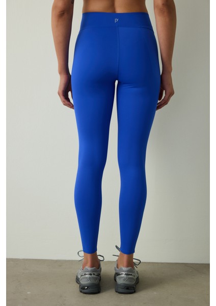 Saks Mavisi Orta Destek Cepli Yüksek Bel Tayt fırsatları