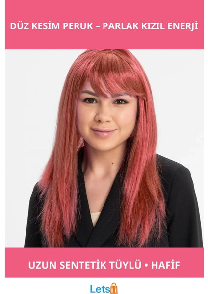 Kızıl Renk Uzun Düz Kesim Rahat Sentetik Peruk