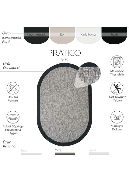 Pratico Gri Oval Makinede Yıkanabilir Kaymaz Taban Mutfak Halısı Sisal Görünüm Yumuşak Dijital Halı fiyatları