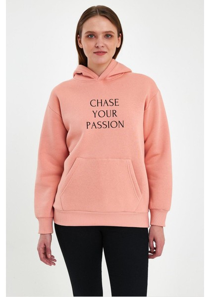 Unısex Baskılı Şardonlu Kapşonlu Sweat