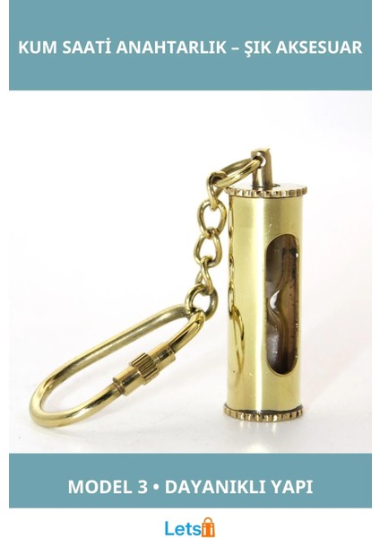 Şık Pirinç Kum Saati Anahtarlık Nostaljik Tasarım