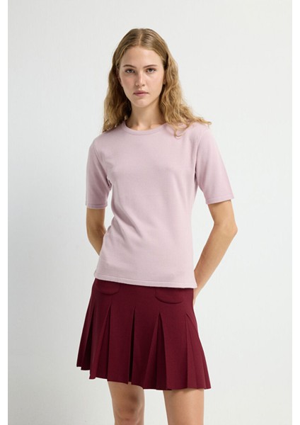 Yuvarlak Yaka Triko Bluz Pudra 11545822000