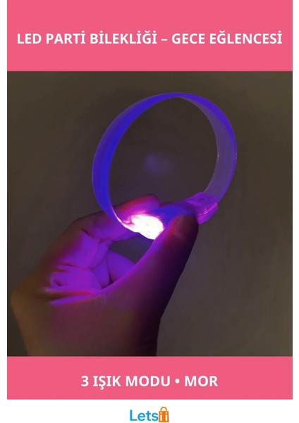 Mor Renkli 3 Modlu Pilli LED Işıklı Esnek Parti Bilekliği