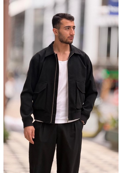 X-2025 Cep Detaylı Fermuarlı Astarlı Kaşe Mont