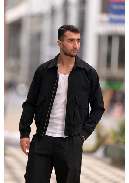 X-2025 Cep Detaylı Fermuarlı Astarlı Kaşe Mont