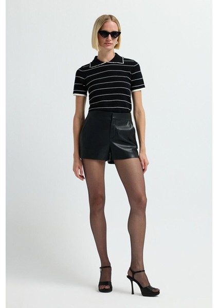 Yüksek Bel Şort Siyah 17041819003