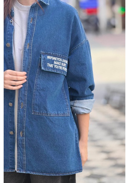 R-6006 Çift Cep Kapaklı Kot Gömlek