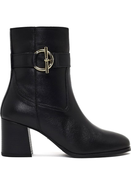 Kadın Siyah Fermuarlı Kalın Topuklu Deri Bot 25WFD163118