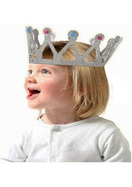 Gümüş Renk Çocuk ve Yetişkin Uyumlu Kraliçe Tacı Prenses Tacı 8X25 cm