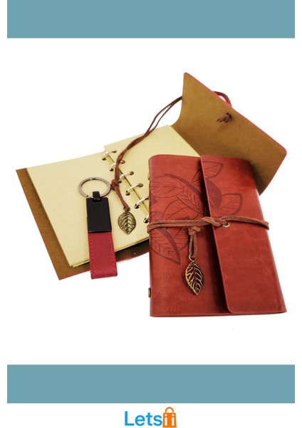 Özel Ahşap Kutulu Kiremit Rengi Deri Not Defteri ve Anahtarlık modelleri