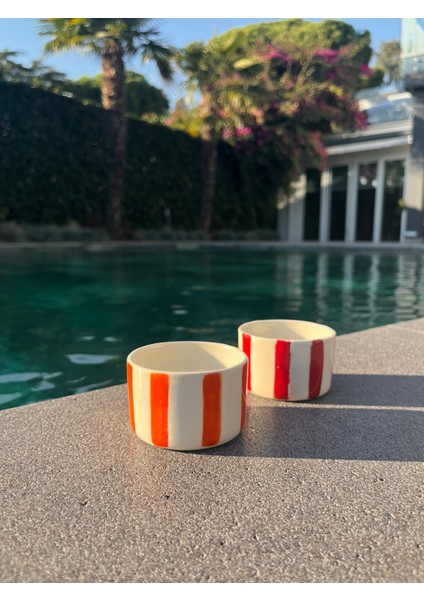 Çizgili Seramik Espresso Bardak- Turuncu