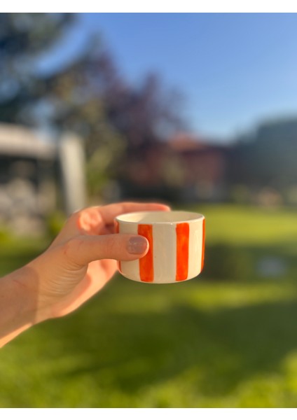 Çizgili Seramik Espresso Bardak- Turuncu fırsatları