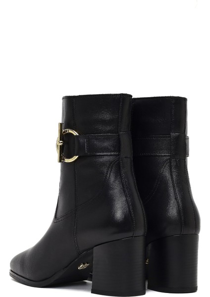 Kadın Siyah Fermuarlı Kalın Topuklu Deri Bot 25WFD163118