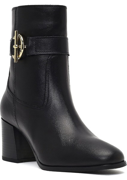 Kadın Siyah Fermuarlı Kalın Topuklu Deri Bot 25WFD163118