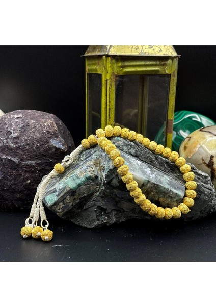 Altın Sarı Örgü Detaylı 1000 Ayar Gümüş Kazaz Püsküllü Trabzon Kazaz Tesbih