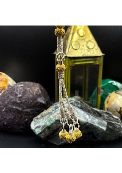 Altın Sarı Örgü Detaylı 1000 Ayar Gümüş Kazaz Püsküllü Trabzon Kazaz Tesbih fiyatları