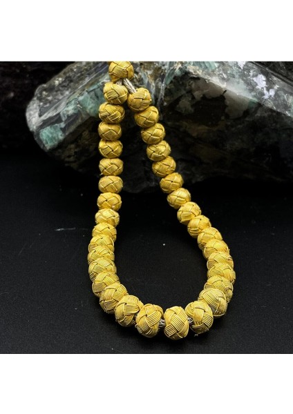 Altın Sarı Örgü Detaylı 1000 Ayar Gümüş Kazaz Püsküllü Trabzon Kazaz Tesbih modelleri