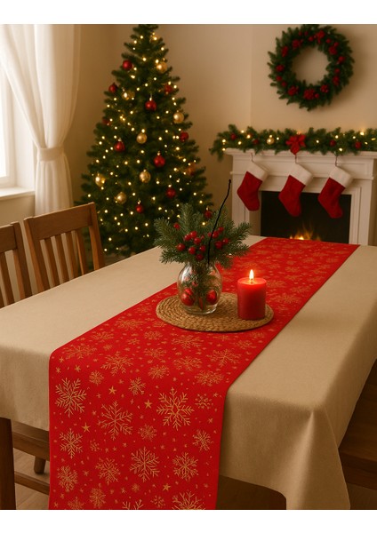 Yılbaşı Temalı Leke Tutmaz Duck Keten Runner