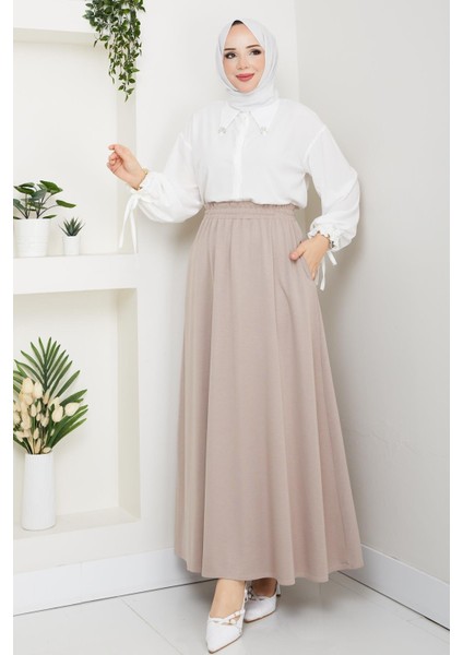 Bej Taş Oyssho Kumaş Kadın Etek Beli Lastikli 38 40 42 44 46 48 Bedenlere Uyumludur.