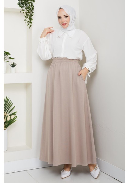 Bej Taş Oyssho Kumaş Kadın Etek Beli Lastikli 38 40 42 44 46 48 Bedenlere Uyumludur. modelleri