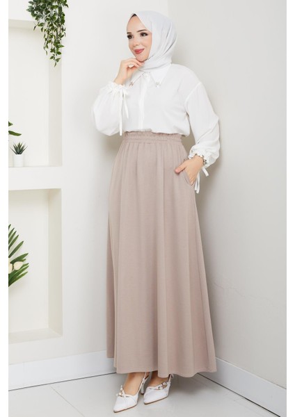 Bej Taş Oyssho Kumaş Kadın Etek Beli Lastikli 38 40 42 44 46 48 Bedenlere Uyumludur.