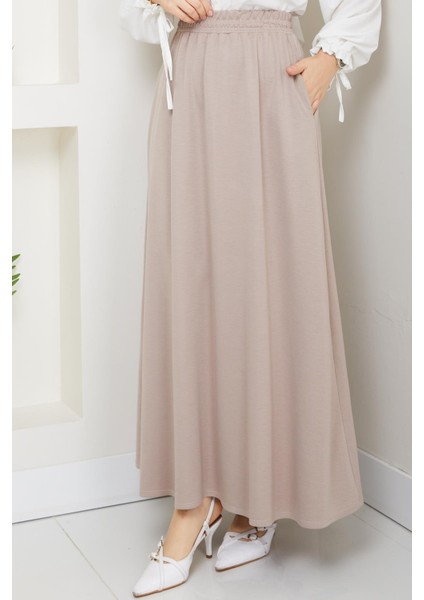 Bej Taş Oyssho Kumaş Kadın Etek Beli Lastikli 38 40 42 44 46 48 Bedenlere Uyumludur.