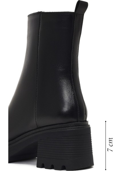 Kadın Siyah Fermuarlı Kalın Topuklu Deri Bot 25WFD187518 fiyatları