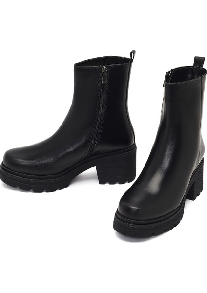 Kadın Siyah Fermuarlı Kalın Topuklu Deri Bot 25WFD187518 modelleri