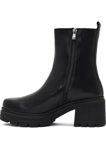 Kadın Siyah Fermuarlı Kalın Topuklu Deri Bot 25WFD187518 fırsatları