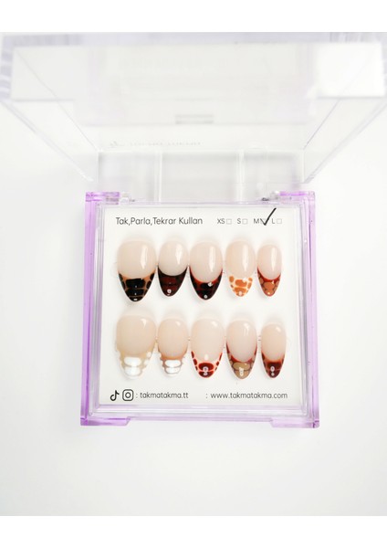 15'li Ten Rengi Kısa Badem KBD1511 Tekrar Kullanılabilir El Yapımı Protez Takma Tırnak - Ten Rengi-L modelleri