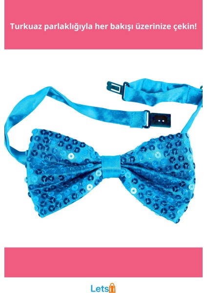 Açık Mavi Turkuaz Payetli Pullu Papyon fiyatları