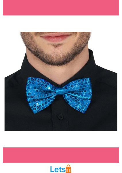 Açık Mavi Turkuaz Payetli Pullu Papyon modelleri