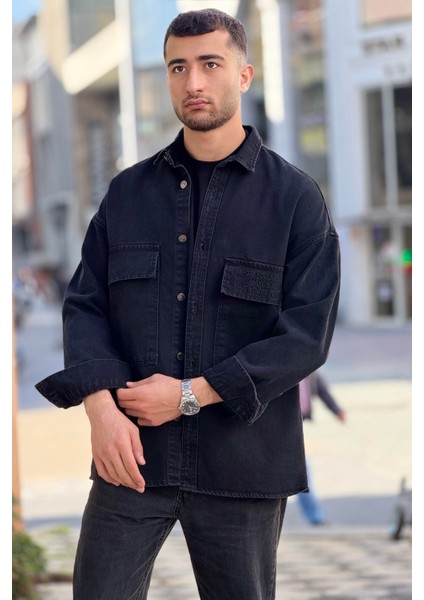 R-6006 Çift Cep Kapaklı Kot Gömlek