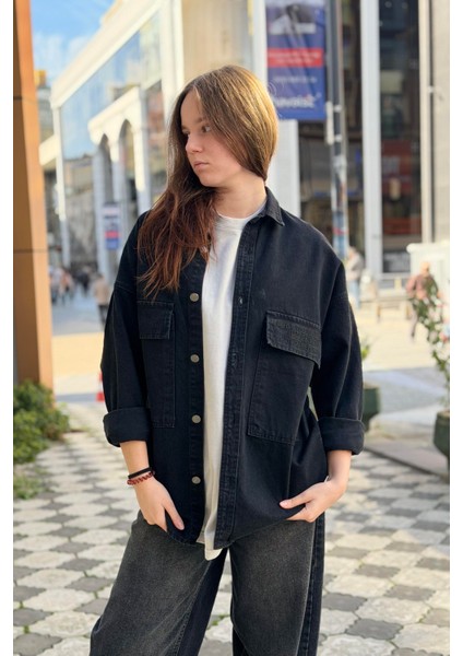 R-6006 Çift Cep Kapaklı Kot Gömlek