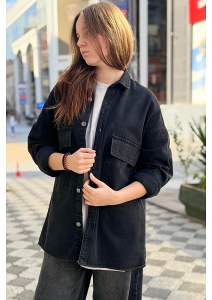 R-6006 Çift Cep Kapaklı Kot Gömlek