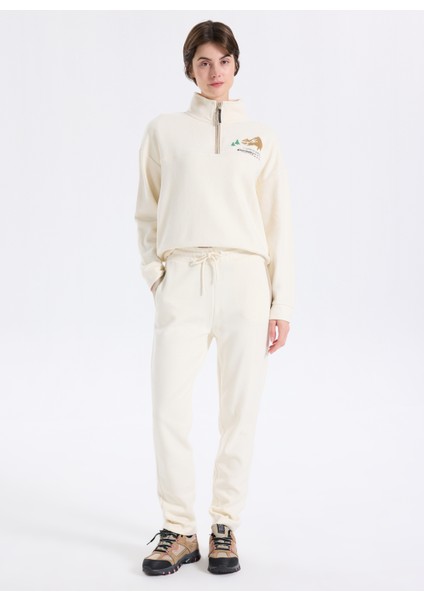 D5WL-SWT3595 Krem Dik Yaka Relaxed Baskılı Kadın Sweatshırt fiyatları