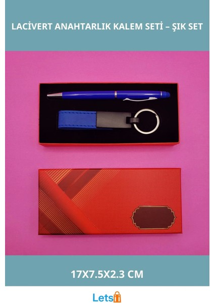 Kırmızı Kutulu Lacivert Tükenmez ve Touchpen Anahtarlık Kalem
