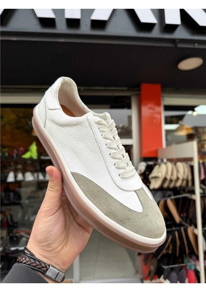 Erkek Iç Dış Hakiki Deri Günlük Sneaker Ayakkabı 01 - Beyaz - 44