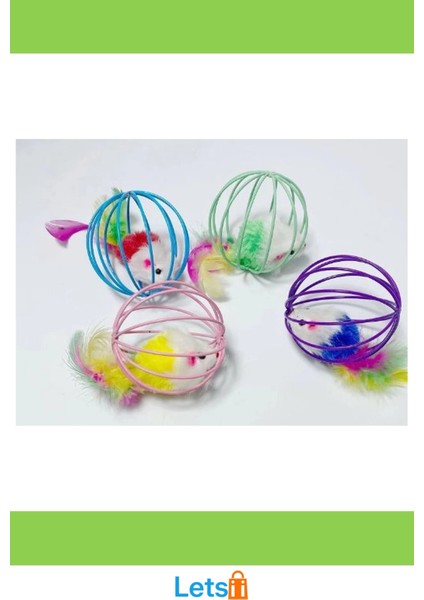 Kafesli Renkli Fareli Kedi ve Köpek Oyun Topu 6 cm modelleri