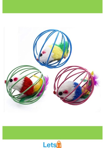 Kafesli Renkli Fareli Kedi ve Köpek Oyun Topu 6 cm fırsatları