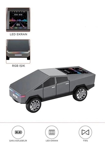 D68 Cyber Model Araba Tasarımlı Bluetooth Hoparlör 15W Güçlü Ses Rgb LED /tws/usb Gri