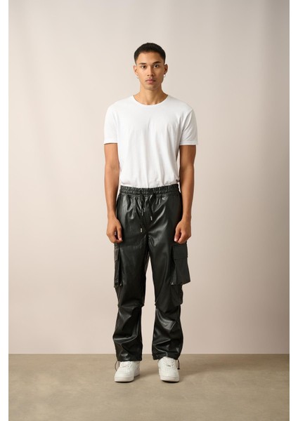 R-4348 Körüklü Cep Diz Detaylı Deri Pantolon