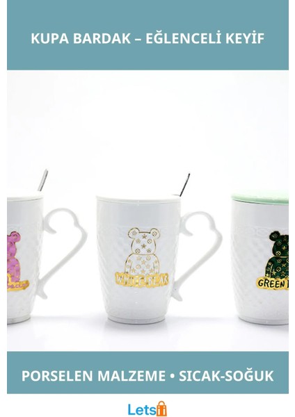 Sevimli Ayıcık Tasarımlı Dekoratif Porselen Kupa Bardak
