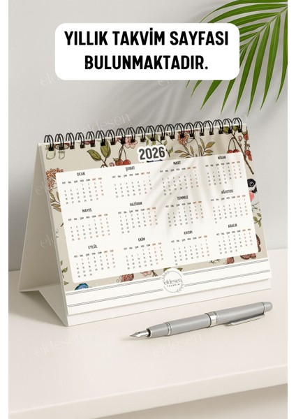 2026 Masa Takvimi Spiralli A5 (21X16CM) Büyük Boy / Resmi Tatiller ve Hafta Sonları / 12 Aylık fırsatları