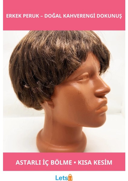 Kahverengi Kısa Kesim Konforlu Iç Astarlı Erkek Peruğu