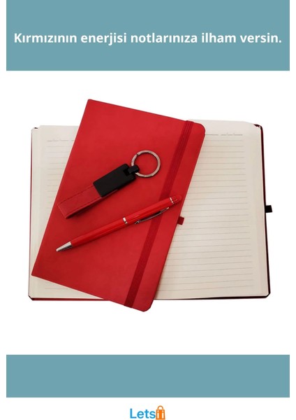 Kırmızı Termo Deri Defter Metal Kalem ve Deri Anahtarlık Seti fiyatları
